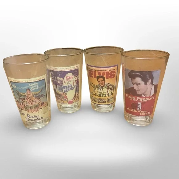 Set of 4 Elvis Presley Drinking Glasses Rockabilly Memorabilia tumbler - Picture 2 of 3